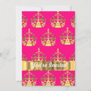 Invitation couronne d'or sur rose chaud