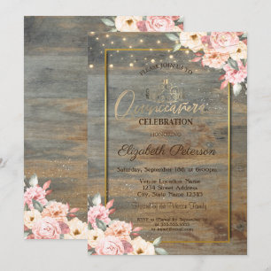 Invitation Couronne dorée, Cadre doré, Quinceañera en bois fl