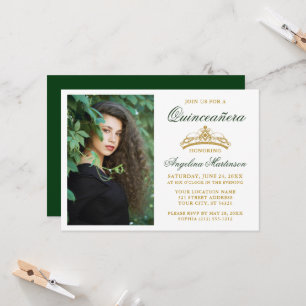 Invitation Couronne dorée élégante moderne Photo Verte Quince