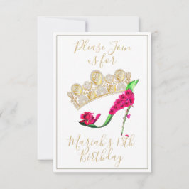 Invitation Couronne dorée, Fée Florale Chaussure haute talon