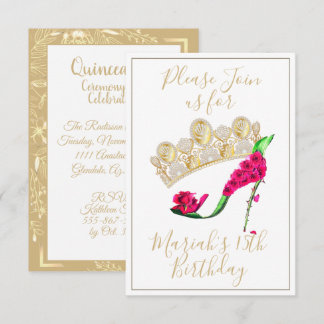 Invitation Couronne dorée, Fée Florale Chaussure haute talon