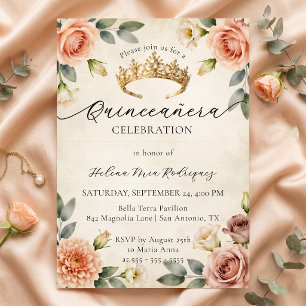 Invitation Couronne dorée florale aquarelle vintage pour Quin