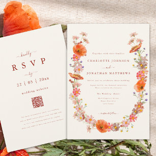 Invitation Couronne Élégante de Fleurs Sauvages Mariage d'Aut