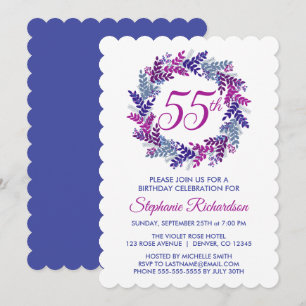 Invitation Couronne élégante rose et violette 55e anniversair