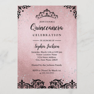 Invitation Couronne en damas or rose pour Quinceañera