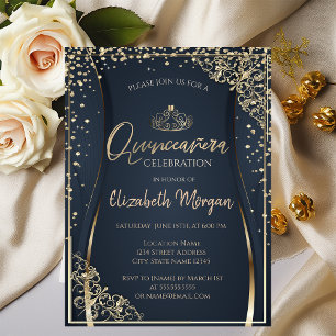 Invitation Couronne en or chic, diamants Quinceañera 