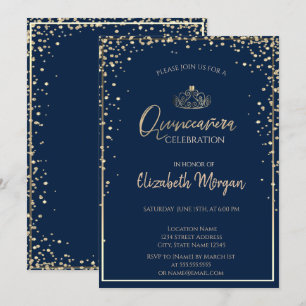 Invitation Couronne en or chic, diamants Quinceañera