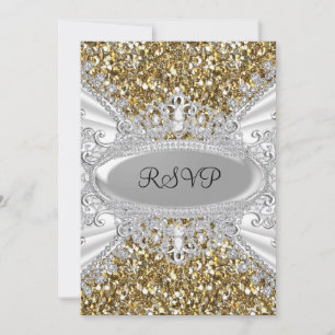 Invitation Couronne en paillettes d'or et diamants Sweet 16 R