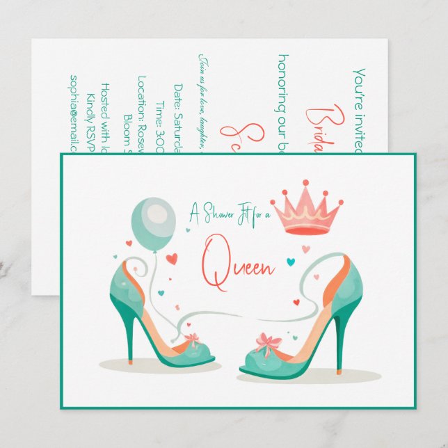 Invitation Couronne et talons hauts - Thème rose et menthe gl (Devant / Derrière)