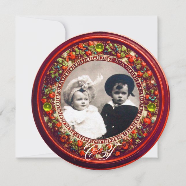 INVITATION COURONNE FLEURALE ROUGE FLORENTINE RENAISSANCE MON (Devant)