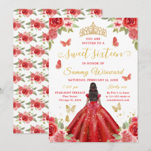 Invitation Couronne Fleurie Rouge Princesse Noire Sweet Sixte