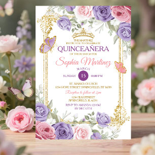 Invitation Couronne Fleurie Violette Et Rose Fille Quinceañer