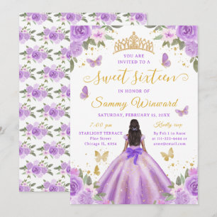 Invitation Couronne Fleurie Violette Princesse Noire Sweet Si