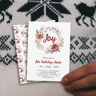 Invitation Couronne, fleurs rouges, baies Fête de Noël joyeus