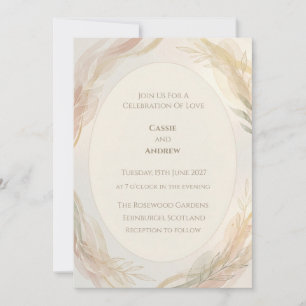 Invitation Couronne florale aquarelle pêche mariage