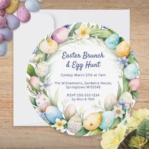 Invitation Couronne florale aquarelle pour brunch de Pâques e