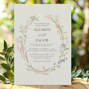 Invitation Couronne florale aquarelle vert sauge mariage