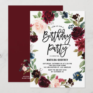 Invitation Couronne florale automnale aquarelle Boho pour ann