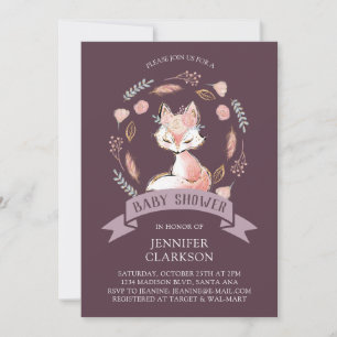 Invitation Couronne florale Baby Shower Boho Renard