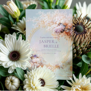 Invitation Couronne florale boho cadre doré mariage élégant