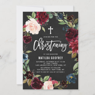 Invitation Couronne florale bordeaux Boho sur tableau noir po