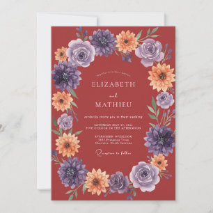 Invitation Couronne florale cramoisie de mariage