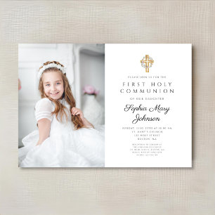 Invitation Couronne florale Croix Photo Fille Première Commun