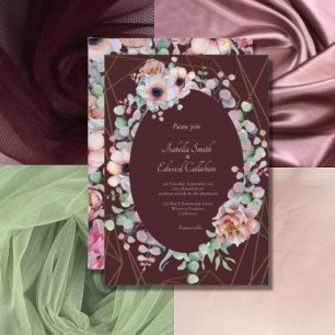 Invitation Couronne florale d'anémone rose élégante pour mari