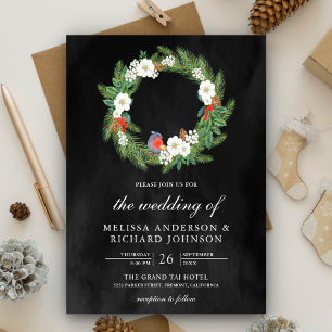 Invitation Couronne florale de feuilles de pin noire pour mar