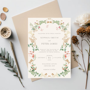 Invitation Couronne florale de jardin de fleurs sauvages élég