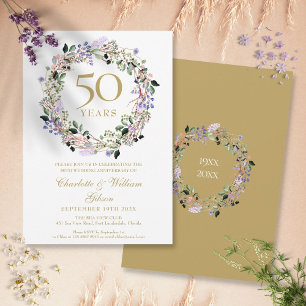 Invitation Couronne florale de lavande pour les 50 ans de mar