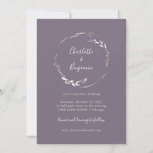 Invitation Couronne florale de lilas poussiéreux foncé Mariag