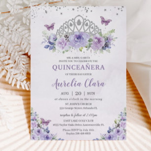 Invitation Couronne florale de lilas violet pour Quinceañera