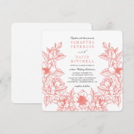 Invitation Couronne florale de Magnolia | Corail | MARIAGE