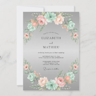 Invitation Couronne florale de mariage au blush de menthe