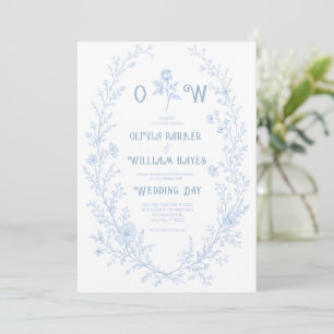 Invitation Couronne florale de mariage botanique bleu poussié
