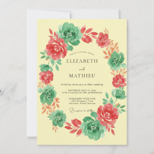 Invitation Couronne florale de mariage Corail Menthe