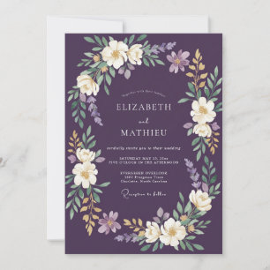 Invitation Couronne florale de mariage en prune profonde