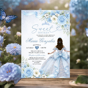 Invitation Couronne florale de princesse à ruban bleu poussié