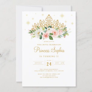 Invitation Couronne florale de princesse scintillante rose or
