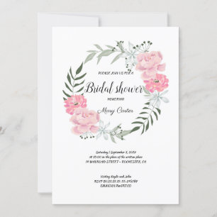 Invitation Couronne florale délicate, pivoines roses