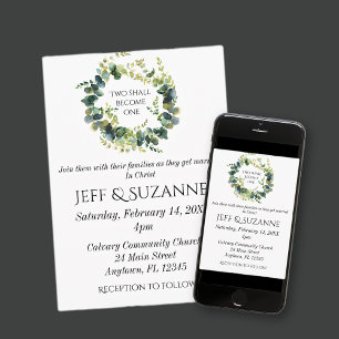 Invitation Couronne florale d'eucalyptus Deux deviendront un