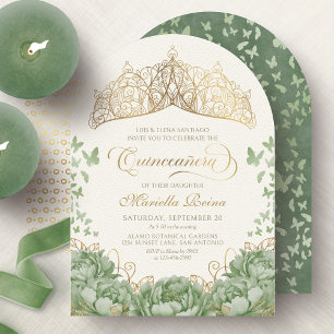 Invitation Couronne florale élégante vert sauge pour Quincean