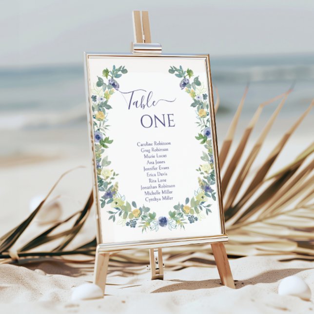 Invitation Couronne florale jaune bleu bohème mariage de jard (Créateur téléchargé)