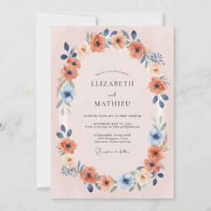 Invitation Couronne florale mariage Coral Blush