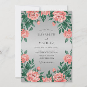 Invitation Couronne florale mariage Rouge corail