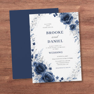 Invitation Couronne florale marine romantique Mariage paillet