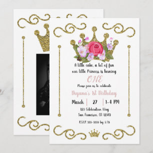 Invitation Couronne florale pailletée or pour photo de 1er an