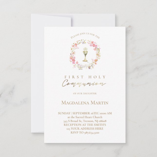 Invitation couronne florale | Première sainte communion (Devant)