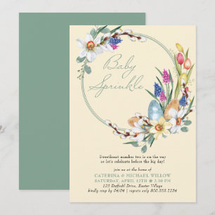 Invitation Couronne florale printanière thème de Pâques Baby